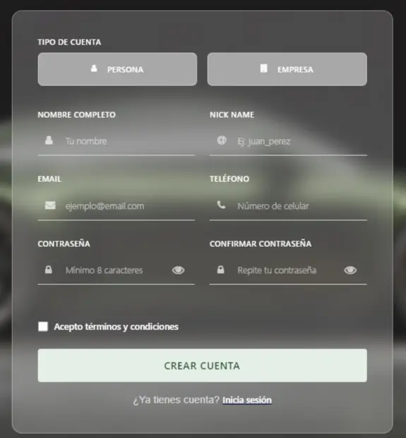 Registro Subasta Cars